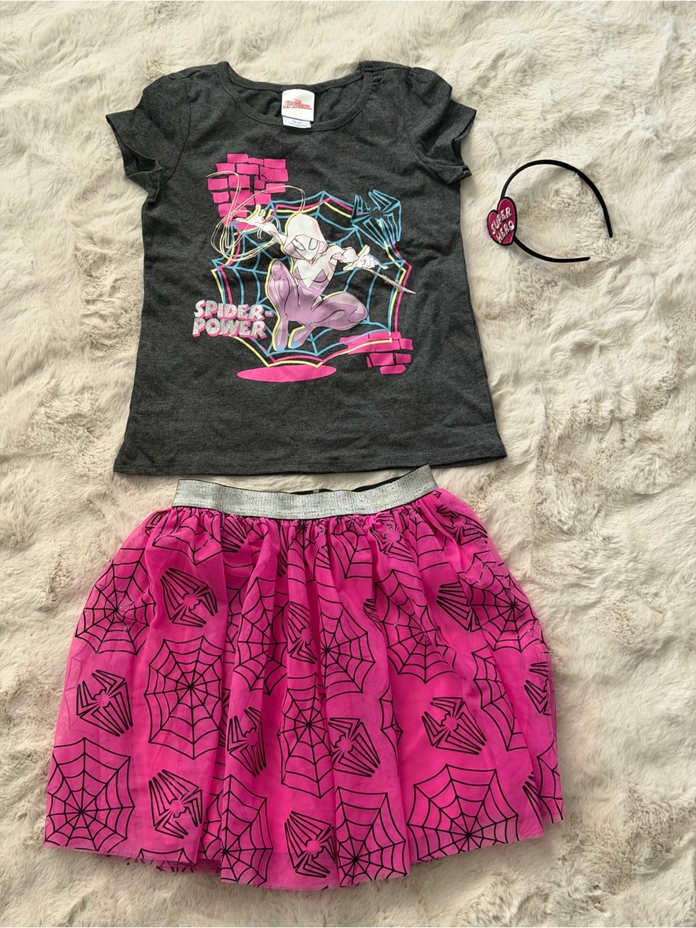 Marvel Spiderman Girls Graphic T-shirt & Tulle Skirt with Headband